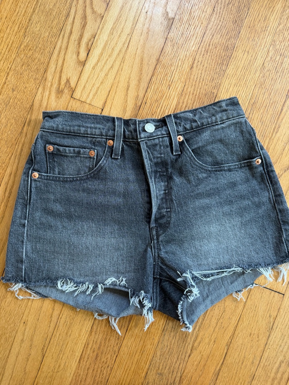 Levi's Black Cutoff Denim Shorts with Frayed Hem